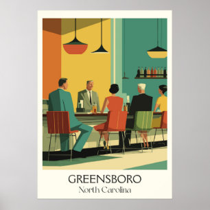 Poster Greensboro NC Vintage Diner City Life Travel Art