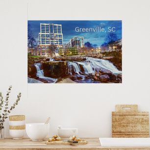 Poster Greenville, Caroline du Sud Centre-ville Reedy Riv