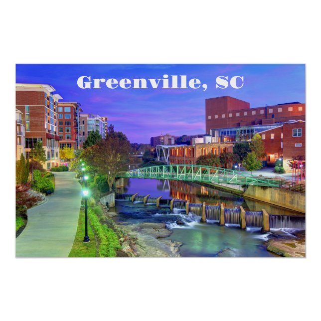 Poster Greenville, Caroline du Sud Reedy River à la nuit (Devant)