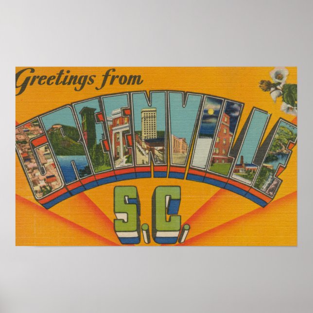 Poster Greenville, Caroline du Sud - Scènes à grandes let (Devant)