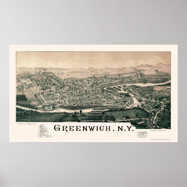 Poster Greenwich, NY Carte panoramique - 1885 (Devant)