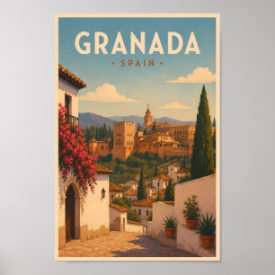 Poster Grenade Espagne Alhambra Illustration Art de voyag