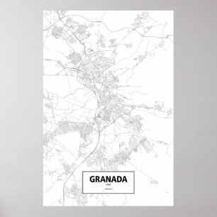 Poster Grenade, Espagne (noir sur le blanc)