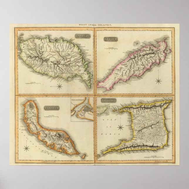 Poster Grenade, Tobago, Trinidad, Curaçao (Devant)
