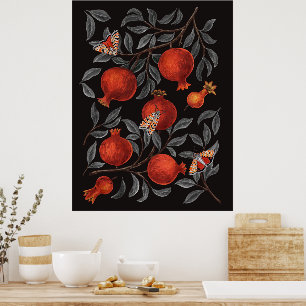 Poster Grenades et papillons Bella en rouge et gris