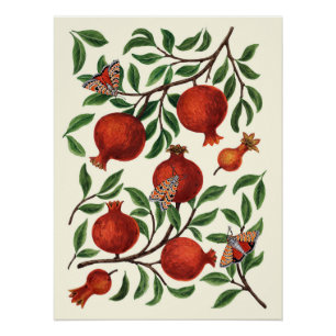 Poster Grenades et papillons Bella sur blanc