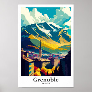 Poster Grenoble France Portrait Vintage voyage