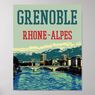 Poster Grenoble France vue sur le Rhône