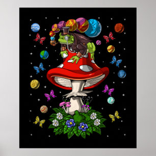 Poster Grenouille à champignons psychédélique