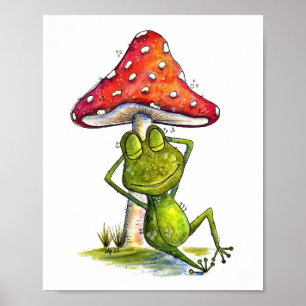 Poster Grenouille à couchage lunaire sous un champignon