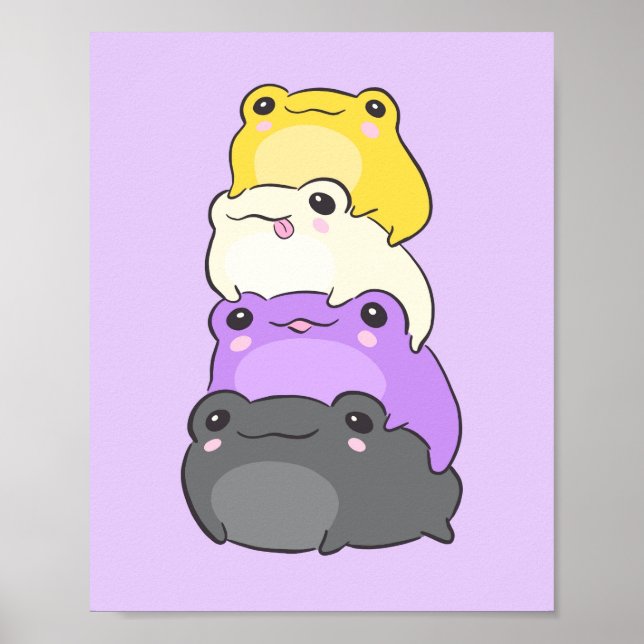 Poster Grenouille à fierté non binaire - Cute Kawaii gren (Devant)