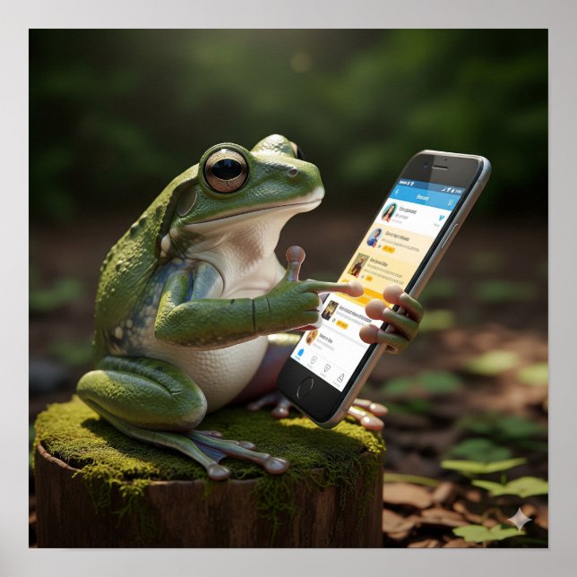 Poster Grenouille à l'aide d'un téléphone portable (Devant)