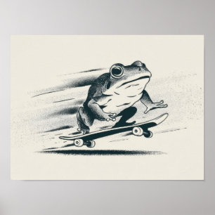 Poster Grenouille à patins – Art animalier vintage d'acti