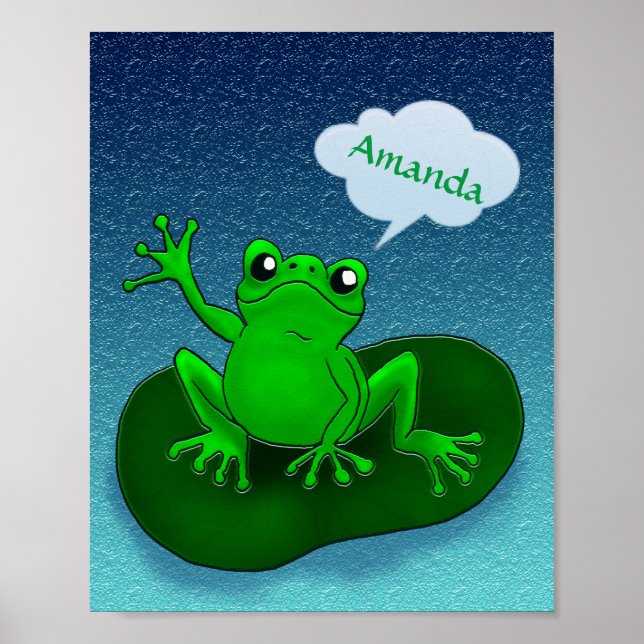 Poster Grenouille agitant personnalisée avec nom enfants (Devant)