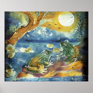 Poster Grenouille au clair de lune peinture