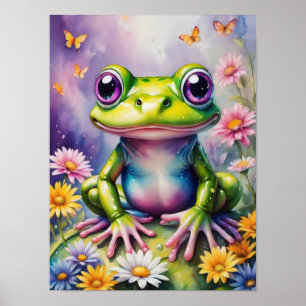 Poster Grenouille Avec Art numérique Fleur