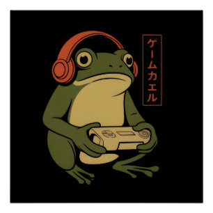 Poster Grenouille de jeu japonaise drôle vintage jeu 