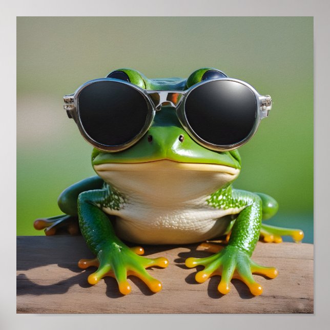 Poster Grenouille drôle avec lunettes de soleil (Devant)