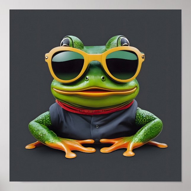 Poster Grenouille drôle avec lunettes de soleil (Devant)