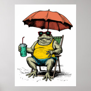 Poster Grenouille drôle sur la plage