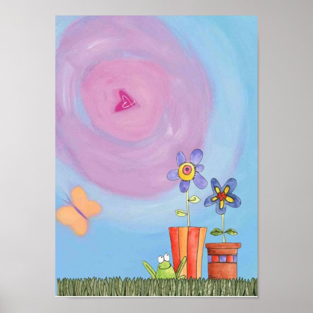 Poster grenouille et fleurs (Devant)