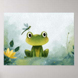 Poster Grenouille et Libellule Mignonnes – Illustration d