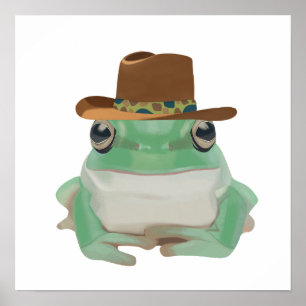 Poster Grenouille mignonne avec Casquette Cowboy