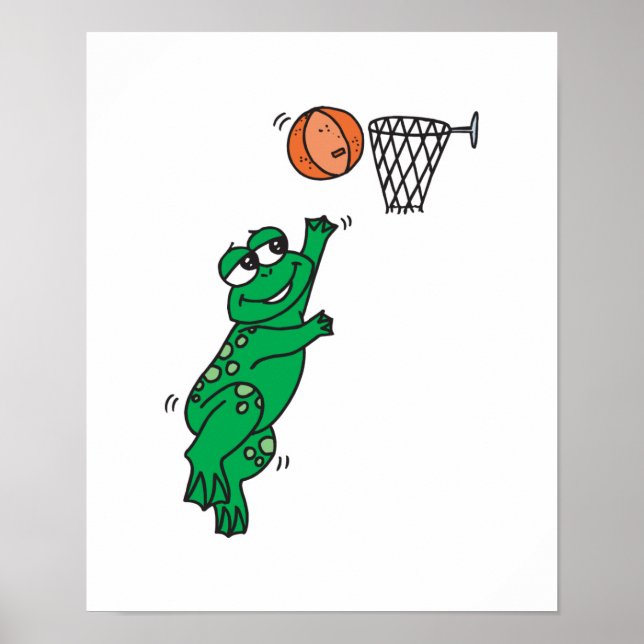 Poster grenouille mignonne jouant au basket-ball (Devant)