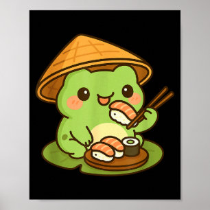 Poster Grenouille Mignonne Mangeant des Sushi Anime Cadea