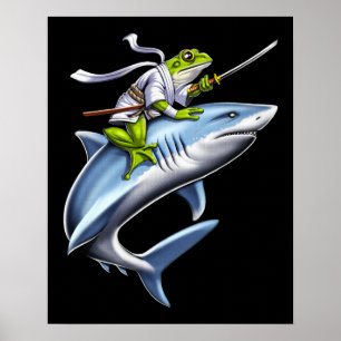 Poster Grenouille Samurai Ninja équitation requin