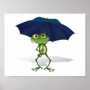 Poster Grenouille Sous Un Parapluie
