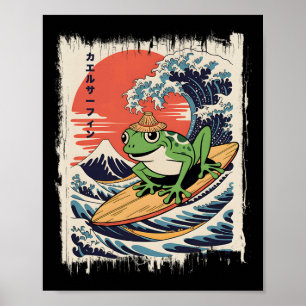 Poster Grenouille surfant Grande vague Ukiyo-e japonais M