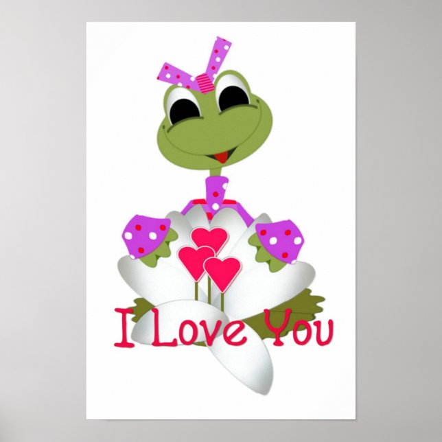 Poster Grenouille verte & Coeurs Je t'aime Imprimer (Devant)