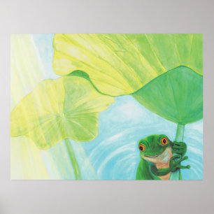 Poster Grenouille verte sous Pad Lily