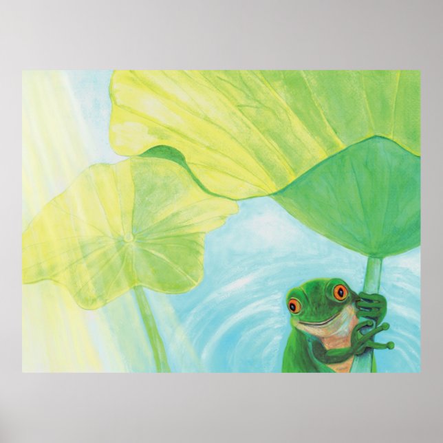 Poster Grenouille verte sous Pad Lily (Devant)