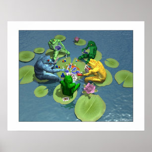 Poster Grenouilles Jouer au poker