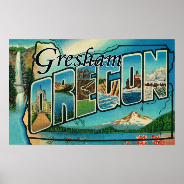 Poster Gresham, Oregon - Scènes de grandes lettres (Devant)