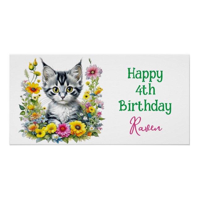Poster Grey Kitten Invitation de fête d'anniversaire de l (Devant)