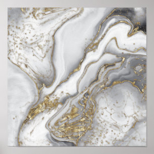 Poster Grey liquid marble - pearl and gold