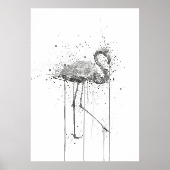 Poster Grey Pink Flamingo (Devant)