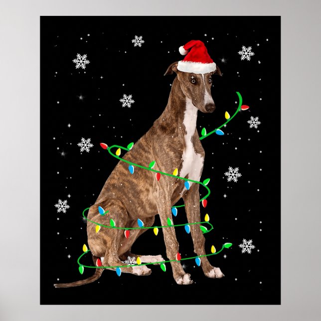 Poster greyhound christmas light cute santa greyhound (Devant)