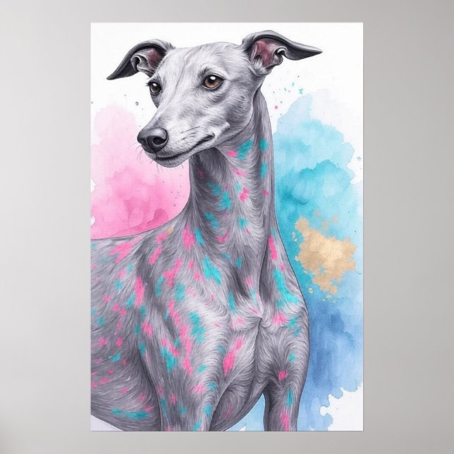 Poster Greyhound moderne en Aquarelle Abstraite personnal (Devant)