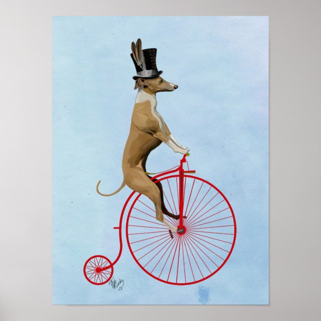 Poster Greyhound sur Red Penny Farthing Bike (Devant)