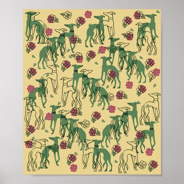 Poster Greyhounds et Rose Greyhound Rose Printemps Motif (Devant)