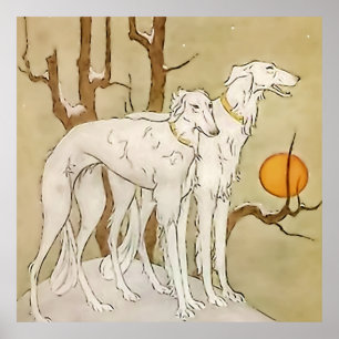 Poster « Greyhounds in Winter » par Marjorie Miller