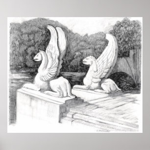 Poster Griffins sculpté crayon monochrome Art