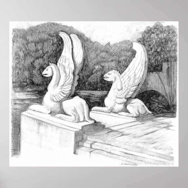 Poster Griffins sculpté crayon monochrome Art (Devant)