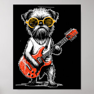 Poster Griffon de Bruxelles vintage jouant de la guitare