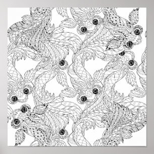 Poster Griffonnage 2 de poissons de la Chine