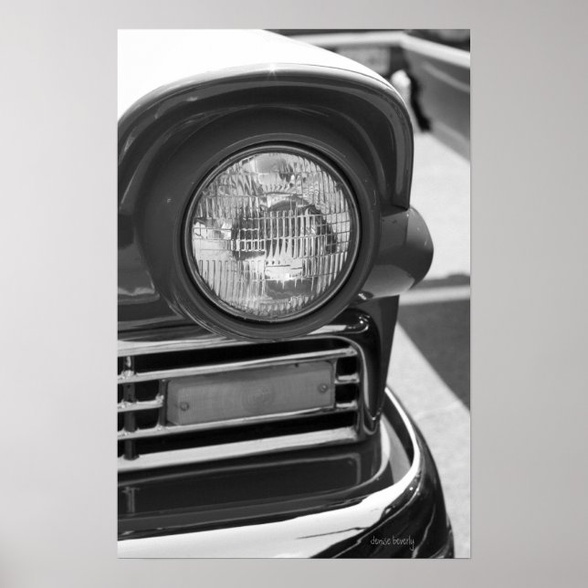 Poster grill de phare de voiture classique noir et blanc (Devant)